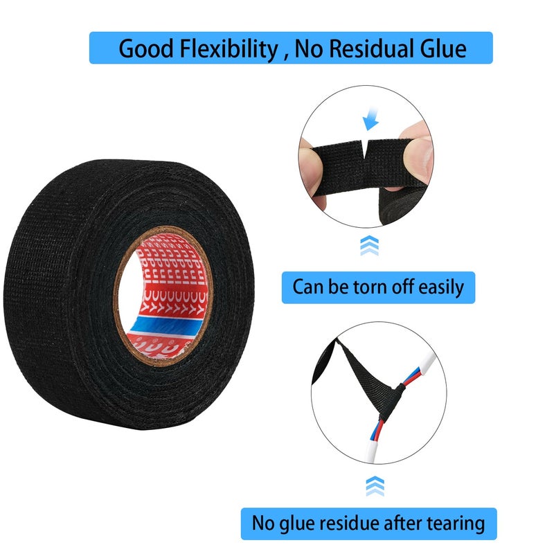 ZZJMCH 2 Rolls Black Wire Harness Cloth Tape, Speaker Wiring Harness Cloth Tape, for Automobile Electrical Wire harnessing Noise Dampening Heat Proof (Width: 15mm, Length: 50Ft) - Image 5